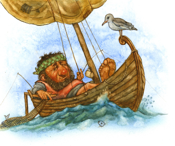 Peter fishing on the sea of Galilee watercolor painting